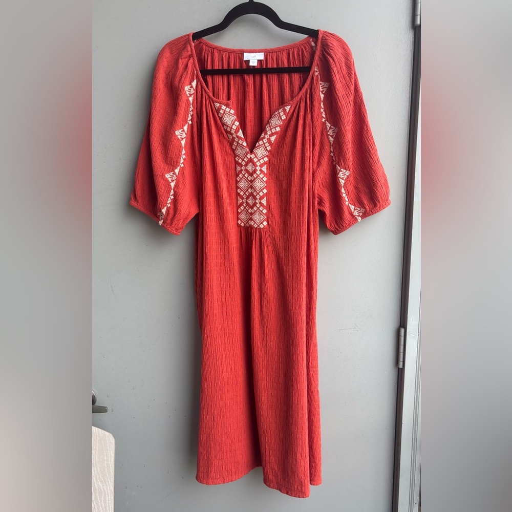 J.Jill Embroidered Cotton Peasant Dress XL Orange